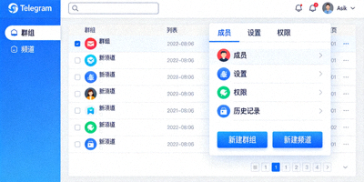 Telegram电脑版群组与频道管理界面示意图